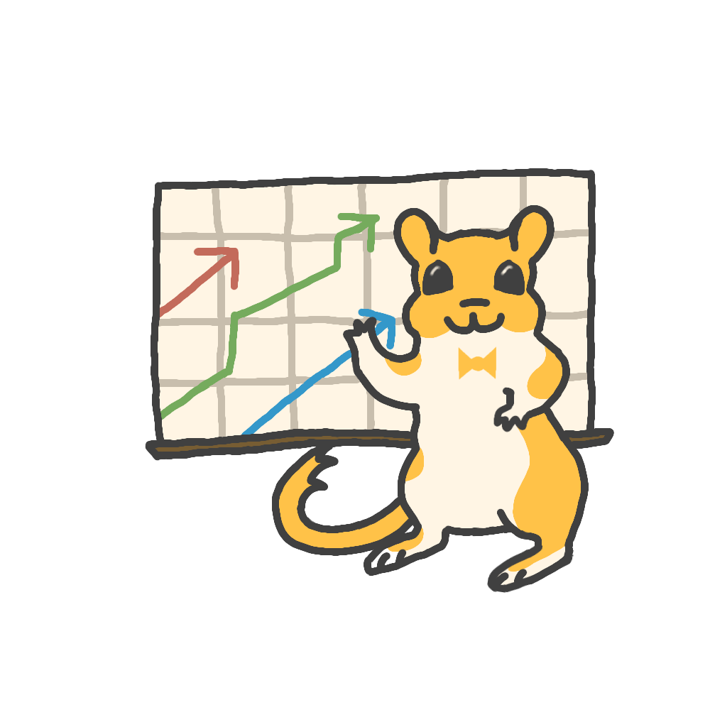 Meri the business gerbil leans back on a stack of coins