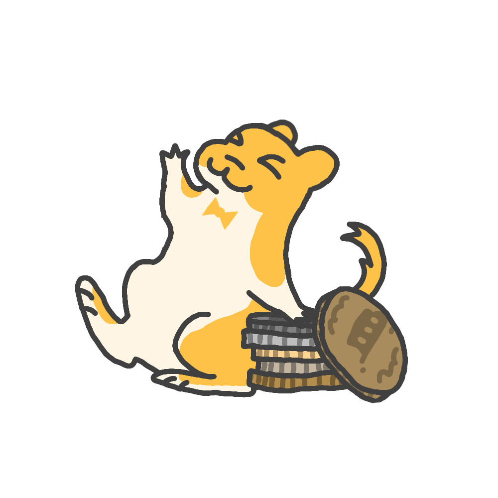 Meri the business gerbil leans back on a stack of coins